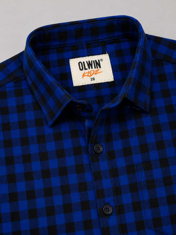 Boys' Cobalt Blue & Black Buffalo Check Button-Up Shirt - Image 3