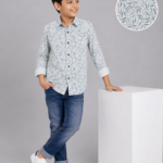 Boys' Stylish Leaf Print Long Sleeve Casual Shirt