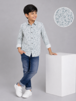 Boys' Stylish Leaf Print Long Sleeve Casual Shirt