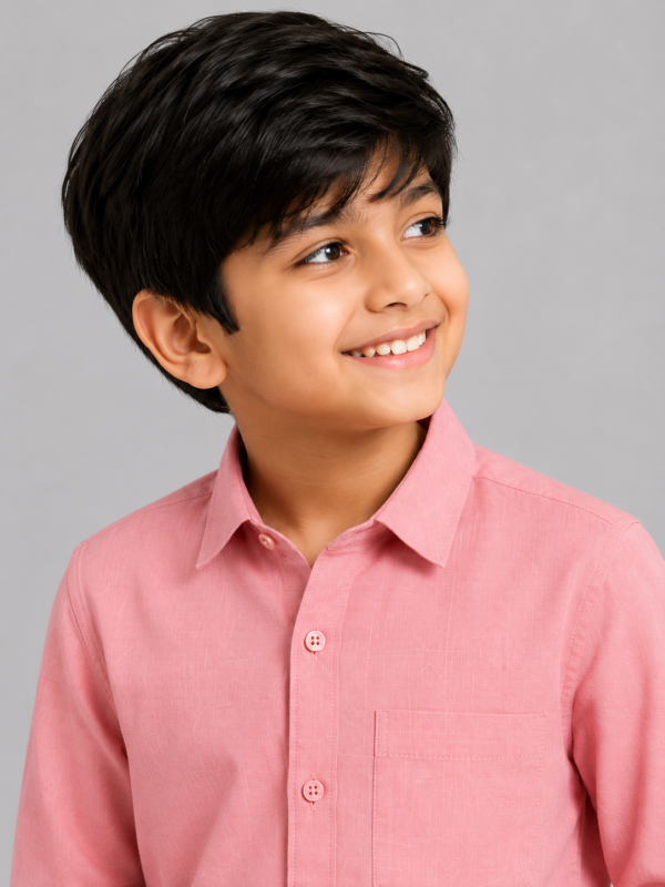 Boys Dusty Pink Textured Button-Down Shirt - Image 4