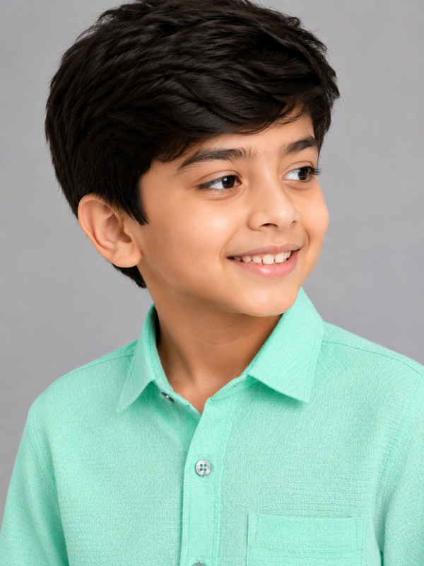 Boys' Fresh Mint Green Dobby Weave Long Sleeve Casual Shirt - Image 3