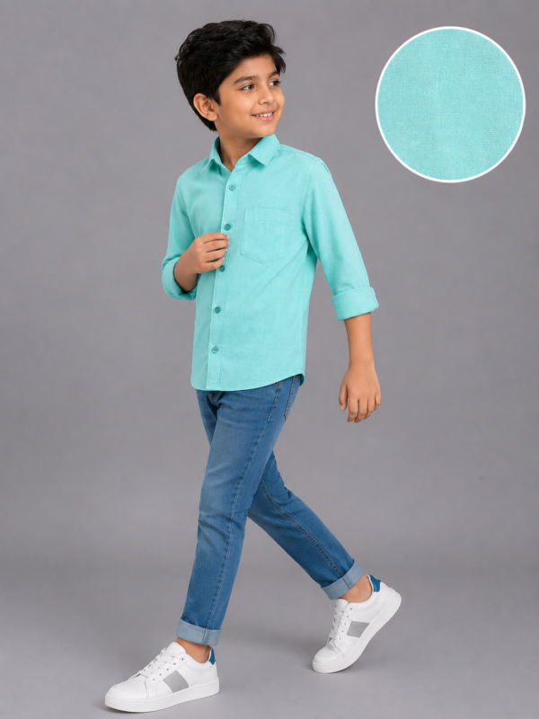 Boys' Aqua Mint Casual Long-Sleeve Button-Up Shirt - Image 3