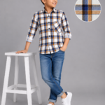 Boys' Stylish Blue & Brown Plaid Full Sleeve Casual Shirt