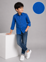 Boys' Vibrant Blue Long Sleeve Button-Down Shirt - Image 4