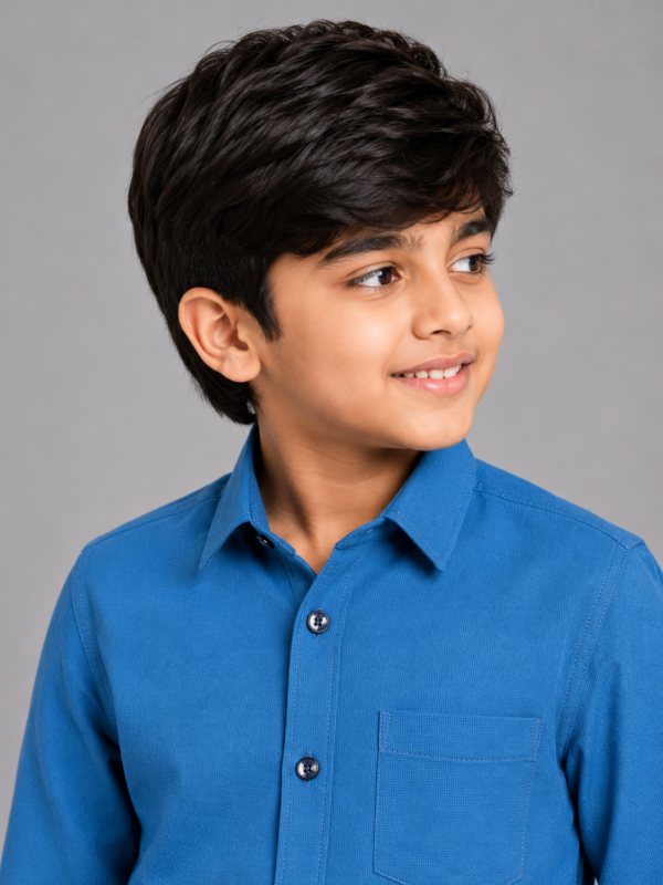 Kids' Vibrant Royal Blue Textured Casual Shirt - Image 2