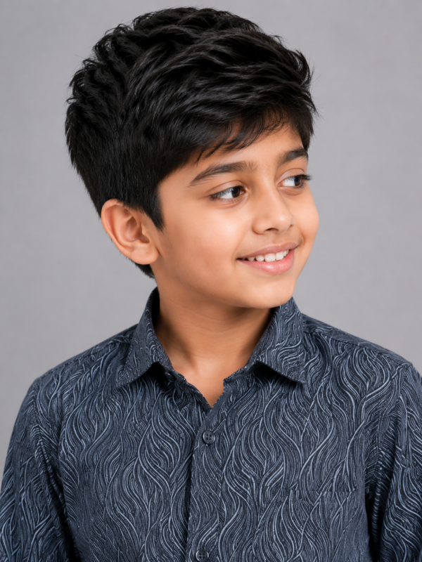 Boys' Textured Wave Pattern Casual Button-Down Shirt - Image 3