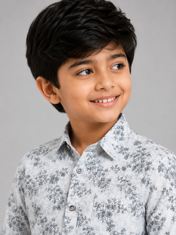 Boys' Stylish Grey Floral Print Casual Shirt - Modern & Comfortable - Image 3