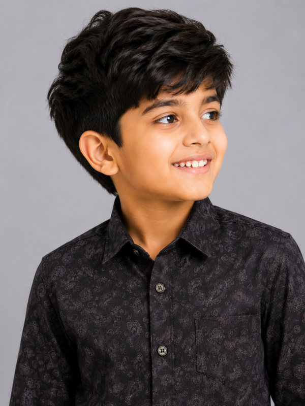 Boys' Black Paisley Print Button-Down Shirt - Image 2