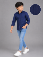 Boys' Stylish Navy Blue Textured Casual Shirt