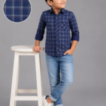 Boys' Dynamic Navy Plaid Long Sleeve Casual Shirt