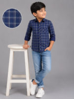 Boys' Dynamic Navy Plaid Long Sleeve Casual Shirt