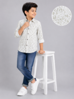 Boys' Olive Leaf Botanical Print Casual Shirt