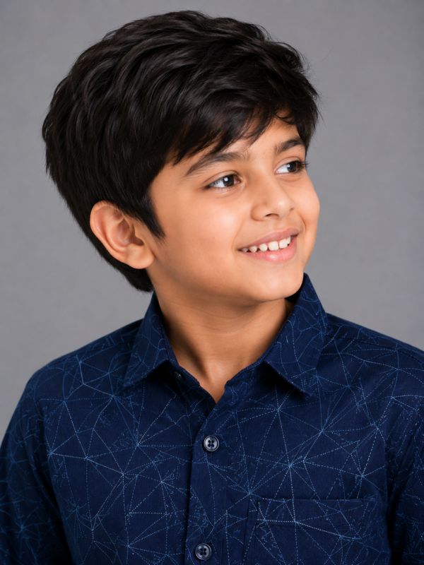 Boys' Navy Blue Geometric Print Casual Shirt - Image 3