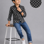 Boys' Stylish Black Geometric Print Casual Shirt
