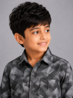 Boys' Grey Geometric Print Casual Button-Down Shirt - Image 3