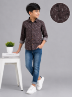 Boys' Stylish Brown Abstract Print Long Sleeve Casual Shirt - Image 3
