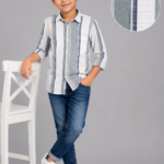 Boys' Multi-Stripe Textured Casual Shirt - Grey & White