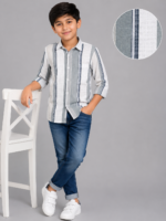 Boys' Multi-Stripe Textured Casual Shirt - Grey & White