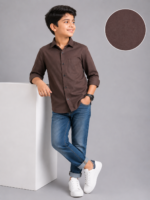 Boys' Premium Cotton Classic Brown Button-Down Shirt - Image 4
