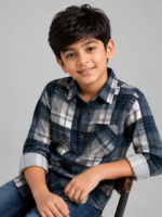 Boy's Timeless Navy & Grey Plaid Button-Down Shirt - Image 3