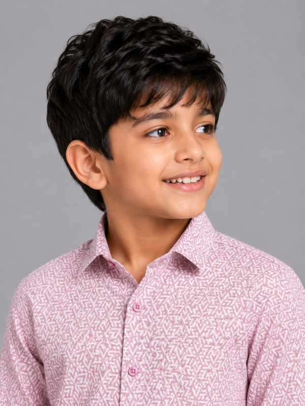 Boys' Stylish Mauve Geometric Print Full Sleeve Shirt - Image 2