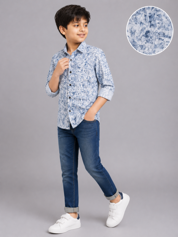 Boys' Cool Blue Abstract Print Casual Shirt - Image 2