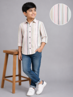 Boys' Pastel Multi-Stripe Button-Down Shirt | Casual Cotton Blend