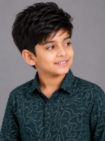 Boys' Deep Green Abstract Wave Print Casual Shirt - Image 2