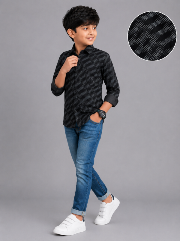 Boys' Dynamic Black Dash Print Long Sleeve Shirt - Image 2