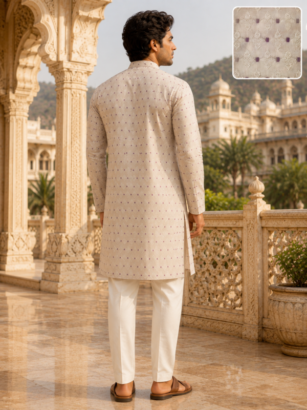 Elegant Beige Embroidered Cotton Kurta for Men - Image 2