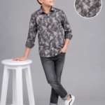 Boys' Modern Grey Geometric Print Casual Shirt