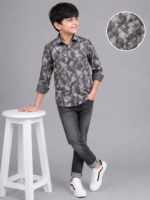 Boys' Modern Grey Geometric Print Casual Shirt