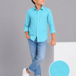 Junior Boys' Vibrant Aqua Blue Textured Casual Shirt