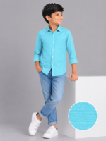 Junior Boys' Vibrant Aqua Blue Textured Casual Shirt