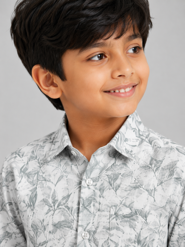 Boys' Sage Leaf Print Cotton Casual Shirt - Image 4