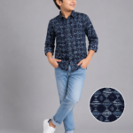 Boys' Navy Tribal Geometric Print Long Sleeve Casual Shirt
