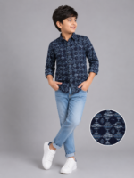 Boys' Navy Tribal Geometric Print Long Sleeve Casual Shirt