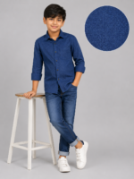 Boys' Navy Blue Textured Long Sleeve Shirt – Smart Casual - Image 2