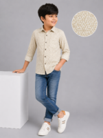 Boys' Stylish Beige Geometric Print Long Sleeve Button-Down Shirt - Image 4