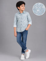 Boys' Aqua Bloom Floral Print Cotton Casual Shirt