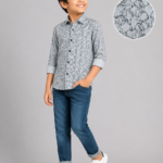 Boys' Trendy Grey Abstract Print Full Sleeve Shirt