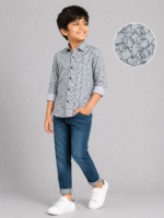 Boys' Trendy Grey Abstract Print Full Sleeve Shirt