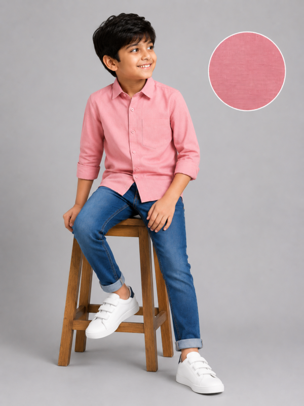 Boys Dusty Pink Textured Button-Down Shirt - Image 3