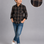 Boys' Classic Plaid Button-Down Shirt - Brown & Black Checkered