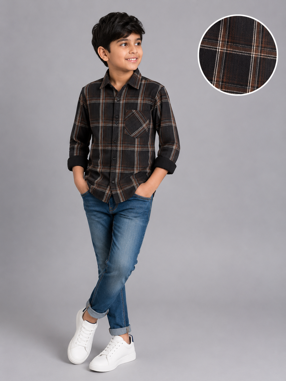 3826cc58-b226-4eb3-a8db-4e590c6f1a78 Boys' Classic Plaid Button-Down Shirt - Brown & Black Checkered - Image 1