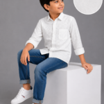 Boys' Premium White Textured Button-Down Shirt