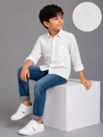 Boys' Premium White Textured Button-Down Shirt