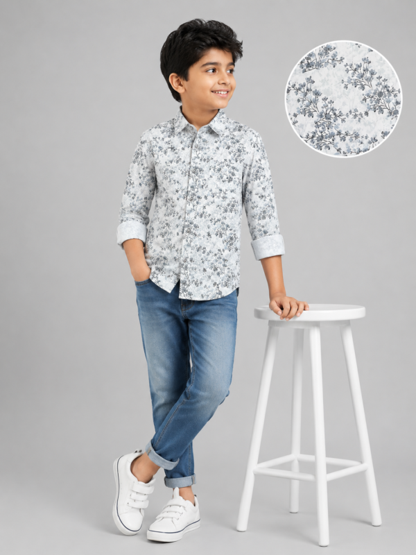 Boys' Stylish Grey Floral Print Casual Shirt - Modern & Comfortable - Image 2