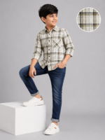 Boys' Classic Plaid Long Sleeve Button-Down Shirt - Olive & Cream - Image 3