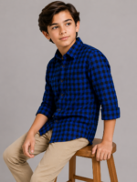 Boys' Cobalt Blue & Black Buffalo Check Button-Up Shirt